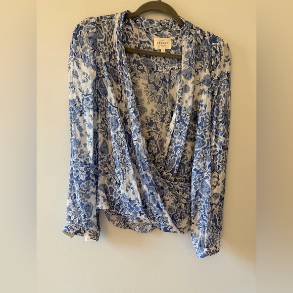 Sezane Tops - Sezane Blue Floral Women's Wrap Top